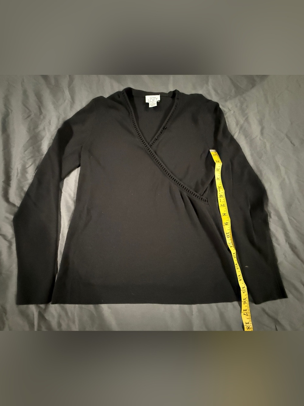 Women’s LOFT Black Wrap-Front V-Neck Long Sleeve Top